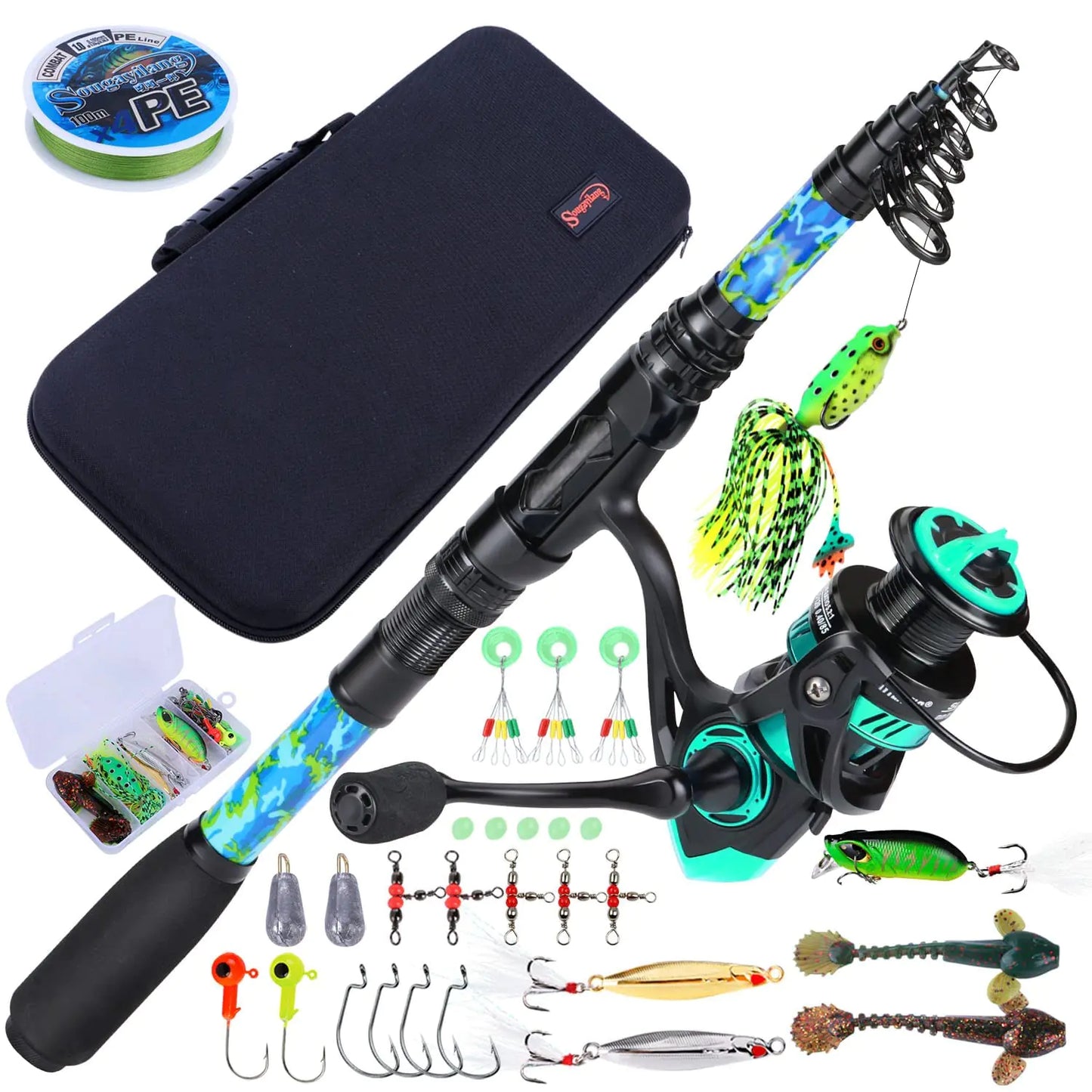 Sougayilang Fishing Rod and Reel Combos with Telescopic Fishing Pole Spinning Reels Fishing Carrier Bag for Travel Saltwater Freshwater Fishing