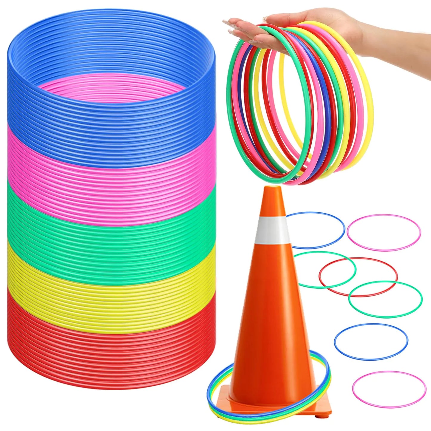 60 Pcs Large Plastic Ring Toss Multicolor Throwing Carnival Rings for Kids Speed and Agility Practice Games Garden Backyard Lawn Outdoor Games (Lively Color7 Inch)