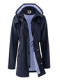 SaphiRose Womens Long Rain Jacket Waterproof Rain Coat with Hood Outdoor Light Raincoats Windbreaker(NavyL)