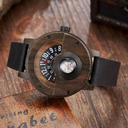 Multifunctional Wooden Watch with Compass Feature