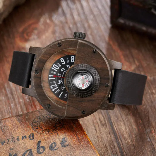 Multifunctional Wooden Watch with Compass Feature