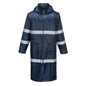 Portwest F438 Mens Waterproof Raincoat - Reflective Long Rain Jacket with Hood and Pockets Navy Large