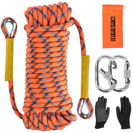 Outdoor Climbing Rope 8MM/12MM 6 Colors 1M(3.2ft)-70M(230ft) Static Rock Climbing Rope with 2 Steel Hooks Rappelling Rope for Outdoor Hiking Safety Escape Rope Rescue Parachute (Orange 8mm-70m)