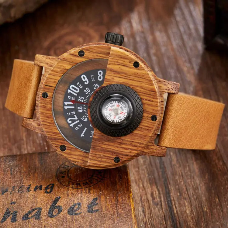 Multifunctional Wooden Watch with Compass Feature