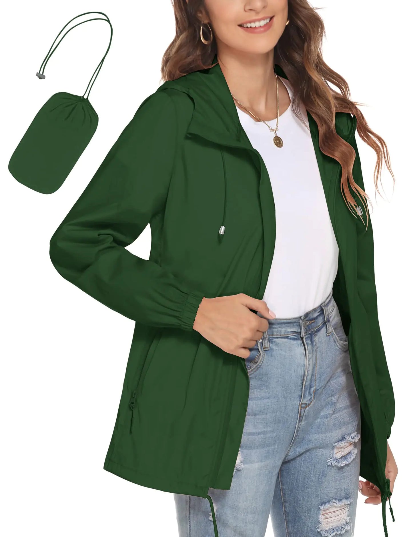 Avoogue Rain Jacket Quick Dry Waterproof Hood Lightweight Raincoat Outdoor Windbreaker Dark Green 3xl