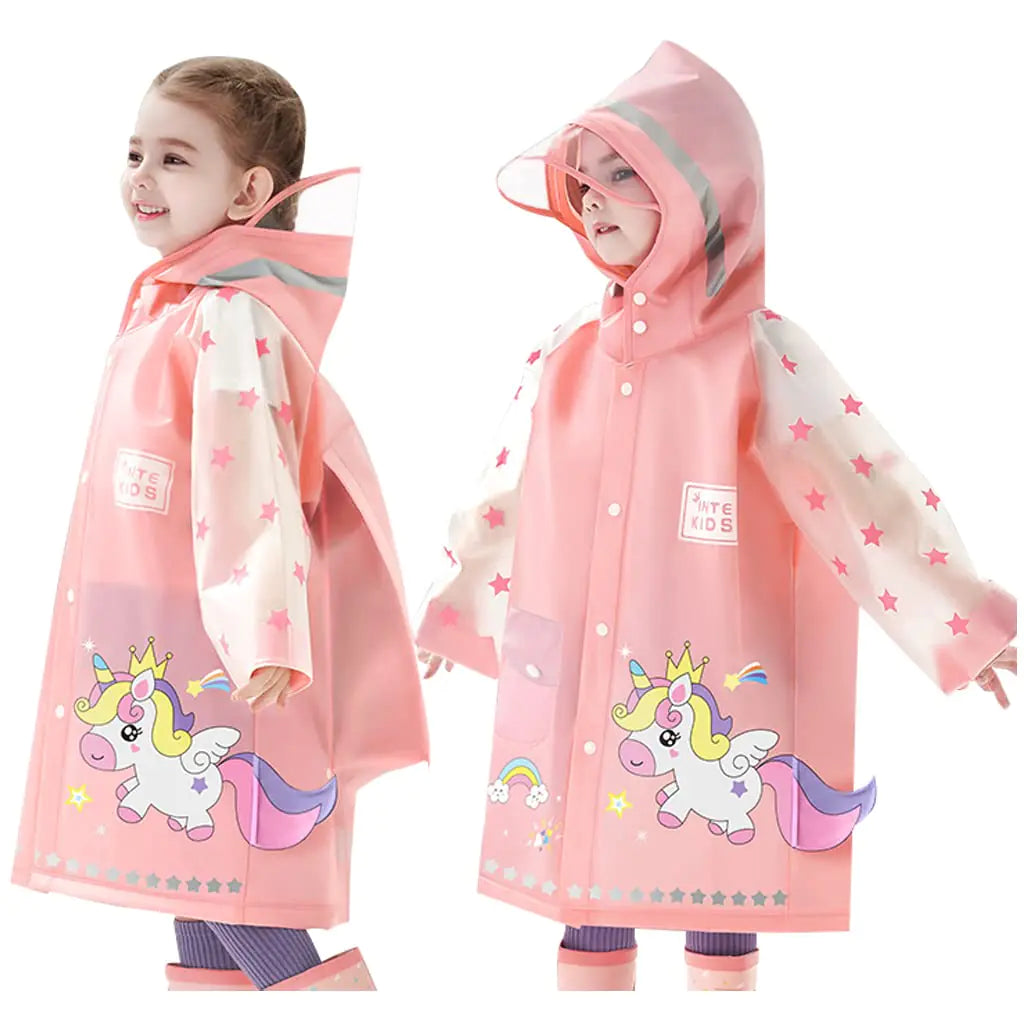 Kids Raincoats Waterproof Rain Jacket Hooded Rain Poncho Toddler Boys Girls Rain Suit Reusable Rainwear 1-8 Years Pink