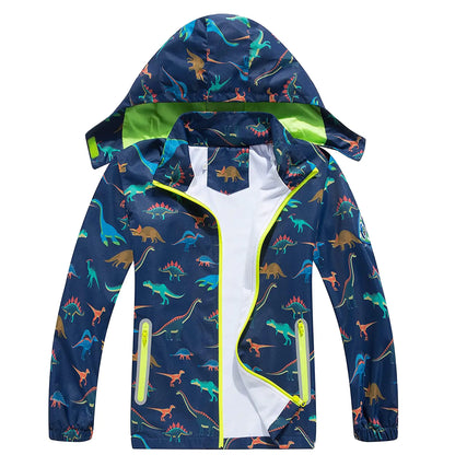 Ovovod Boys Rain Jacket with Detachable Hood Lightweight Raincoats for Kids Windbreaker