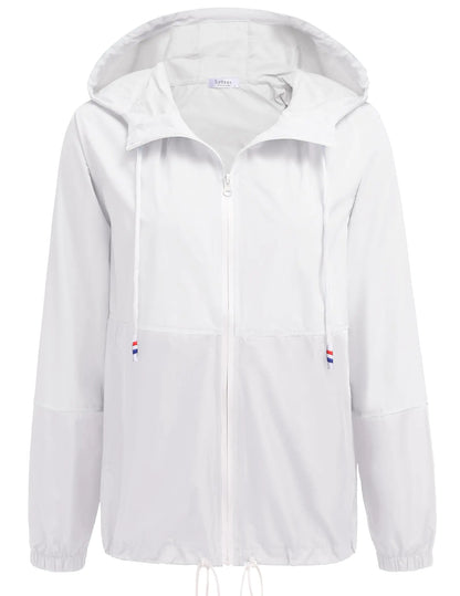 SoTeer Women Rain Jacket Waterproof Raincoats Colorblock Womens Rain Coat Lined Jackets Lightweight WindbreakerWhite XXL