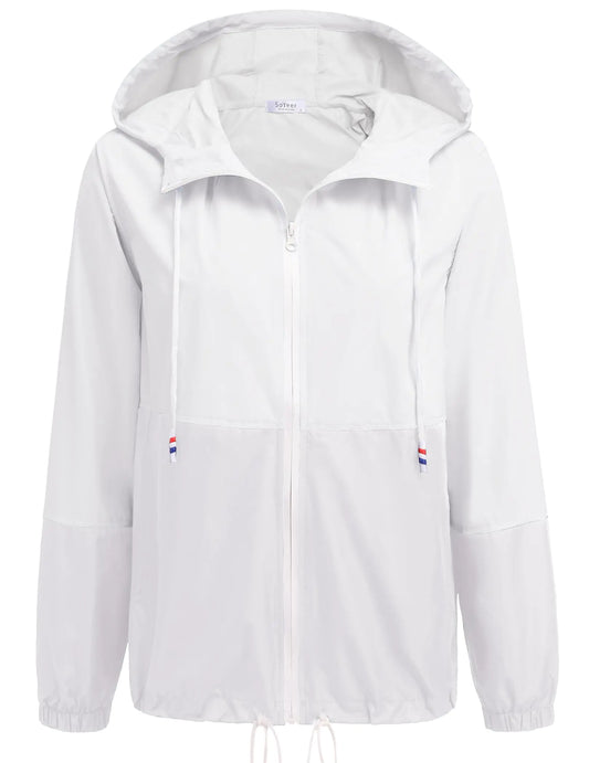 SoTeer Women Rain Jacket Waterproof Raincoats Colorblock Womens Rain Coat Lined Jackets Lightweight WindbreakerWhite XXL
