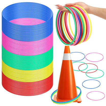 60 Pcs Large Plastic Ring Toss Multicolor Throwing Carnival Rings for Kids Speed and Agility Practice Games Garden Backyard Lawn Outdoor Games (Lively Color7 Inch)
