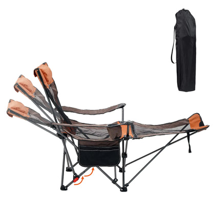YULISKY Camping Lounge Chair 3 Adjustments Reclining Camping Chair Portable Camping Chair with Footrest Separate Armrest Design for 300lbs Outdoor Beach Fishing (Orange Brown)