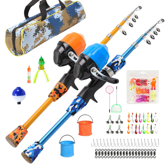 Kid Fishing Pole Set Portable Telescopic Fishing Rod and Reel Combo with Fishing Tackle Box Fishing Bucket and Fishing Net Fishing Gift for Boys Girls Youth Age Beginners
