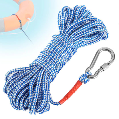 Water Floating Lifesaving Rope - Professional Throwing Rope Line Pool Life Preserver Ring Rope Durable Polypropylene Rope for Swimming Small Boating Kayak Inflatable Boat (Blue-White)