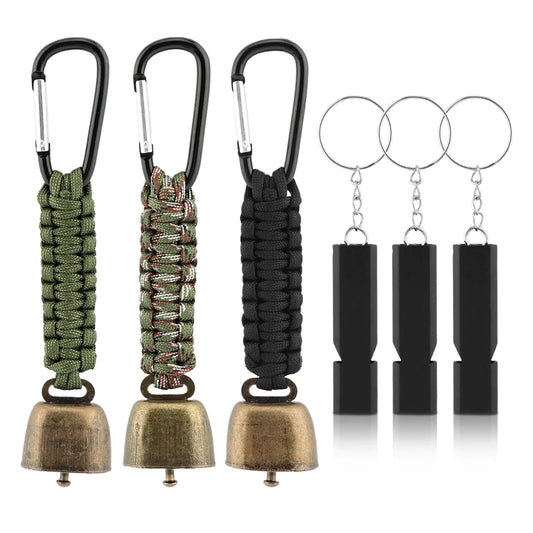 Ranjaner 3pcs Bear Bell with 3pcs Whistle Aluminum Bear Bells for Hiking and Emergency Whistle for Hiking Biking Fishing Climbing Outdoor Camping and Hiking Protection(Size:6 PCS)