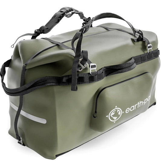 Earth Pak Waterproof Duffel Bag - Large Dry Bag 1680D TPU Waterproof Bags - Heavy Duty Camping Bag - Waterproof Duffle Bag 8x8 Popout Pocket- Boat Bag- Marine Dry Bags for Kayaking (Forest Green160L)