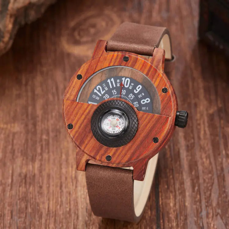 Multifunctional Wooden Watch with Compass Feature