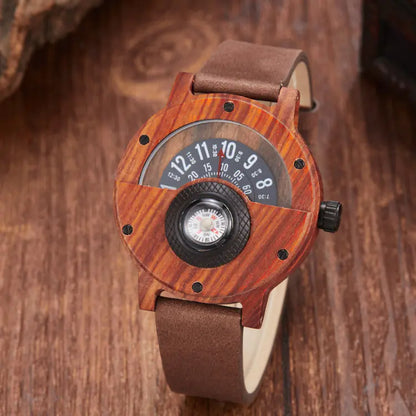 Multifunctional Wooden Watch with Compass Feature