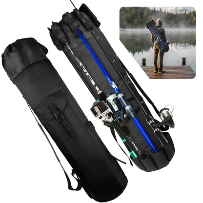 MXiiXM Fishing Rod Bag Fishing Pole Carrier Case Bag Durable Oxford Fabric Fishing Bag for Men Fishing Gifts Portable Fishing Gear and Equipment (Black)