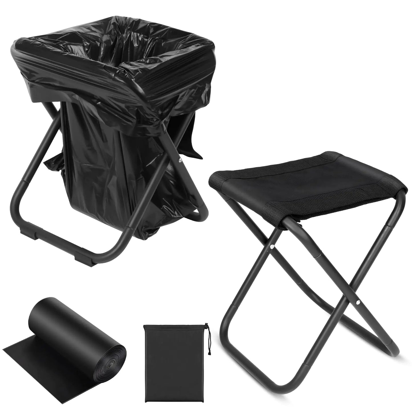 Liuwat 2-in-1 Collapsible Camping Toilet Stool Heavy-Duty & Easy Setup Portable Toilet for Camping Emergency Toilet Camping Toilets Portable Camping Stool for Hiking Fishing Gardening