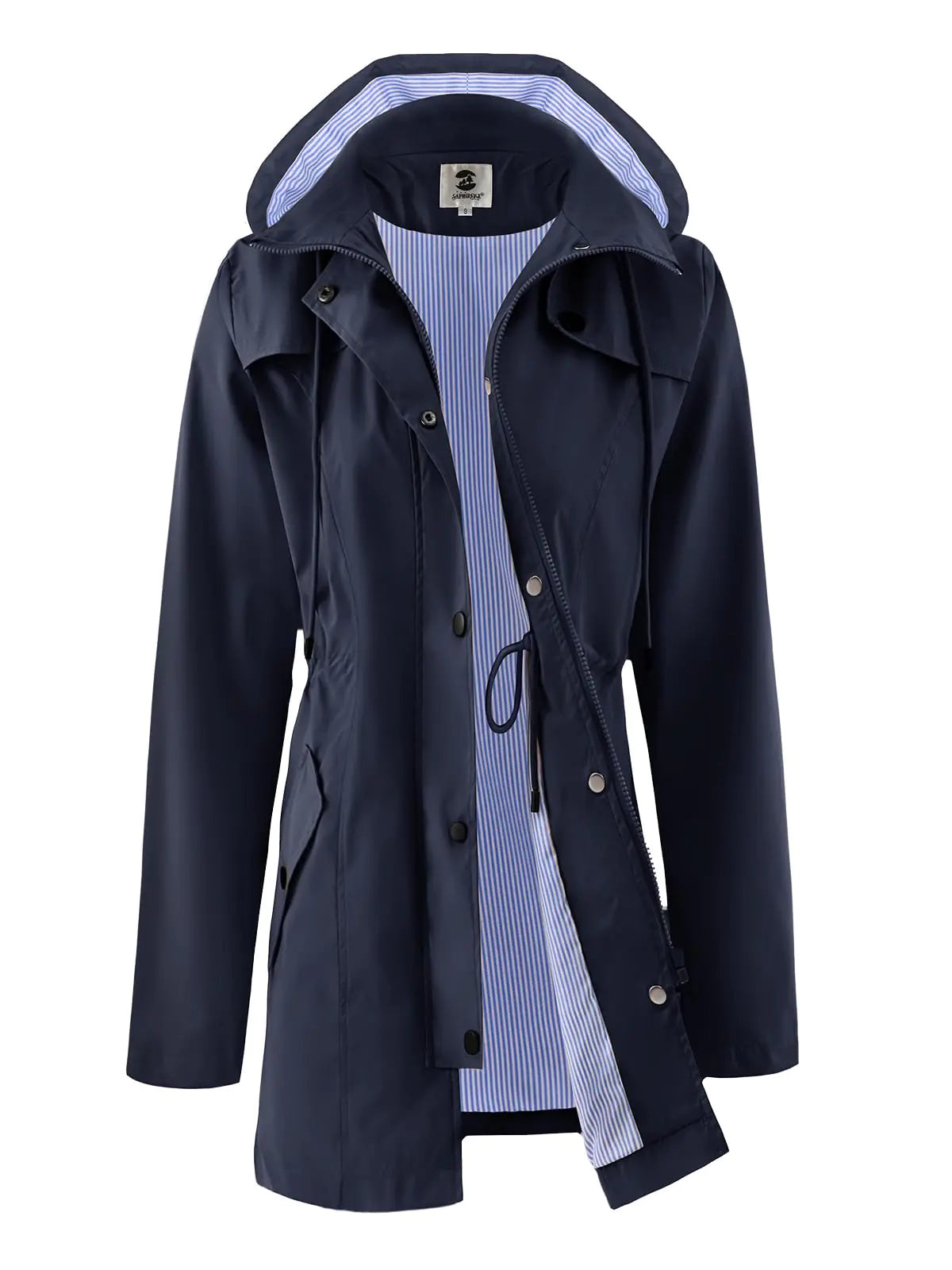 SaphiRose Womens Long Rain Jacket Waterproof Rain Coat with Hood Outdoor Light Raincoats Windbreaker(NavyL)