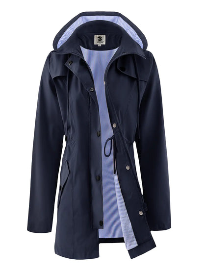 SaphiRose Womens Long Rain Jacket Waterproof Rain Coat with Hood Outdoor Light Raincoats Windbreaker(NavyL)