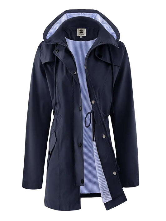 SaphiRose Womens Long Rain Jacket Waterproof Rain Coat with Hood Outdoor Light Raincoats Windbreaker(NavyL)