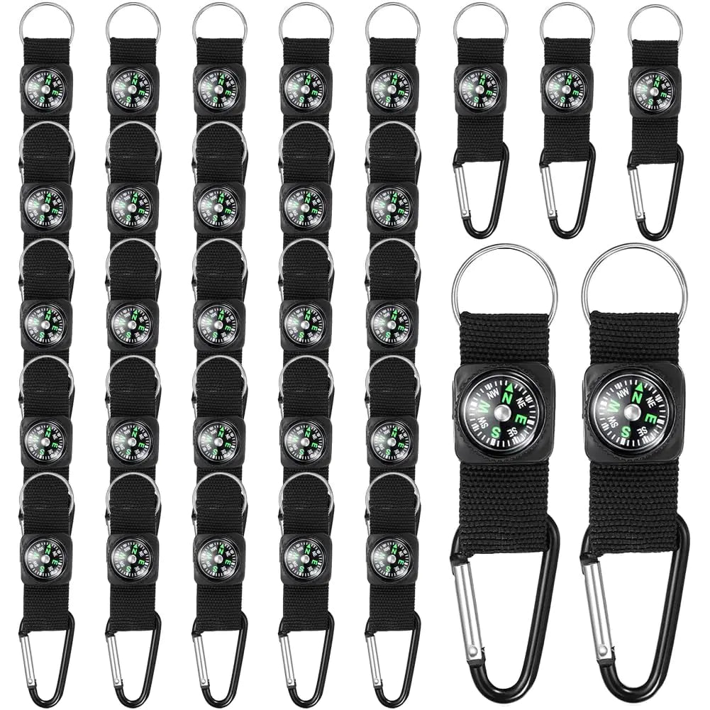 30 Pcs Belt Clip Compass Black Prize Belt Compass Keychain Compass Bulk Metal Work Clips Guiding Hiking Carabiner Outdoors Boys Girls Scouts Rock Climbing Camo Birthday Party Favors