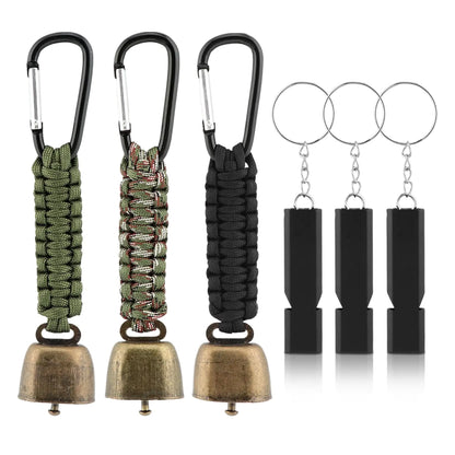 Ranjaner 3pcs Bear Bell with 3pcs Whistle Aluminum Bear Bells for Hiking and Emergency Whistle for Hiking Biking Fishing Climbing Outdoor Camping and Hiking Protection(Size:6 PCS)