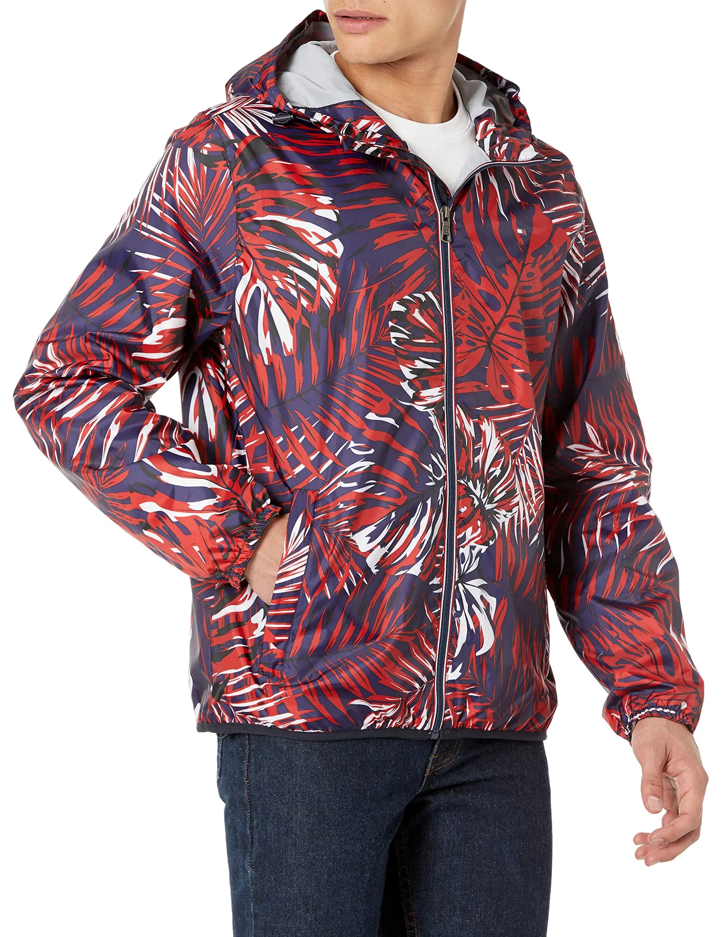 Tommy Hilfiger Mens Lightweight Active Water Resistant Hooded Rain Jacket Apple Red Medium